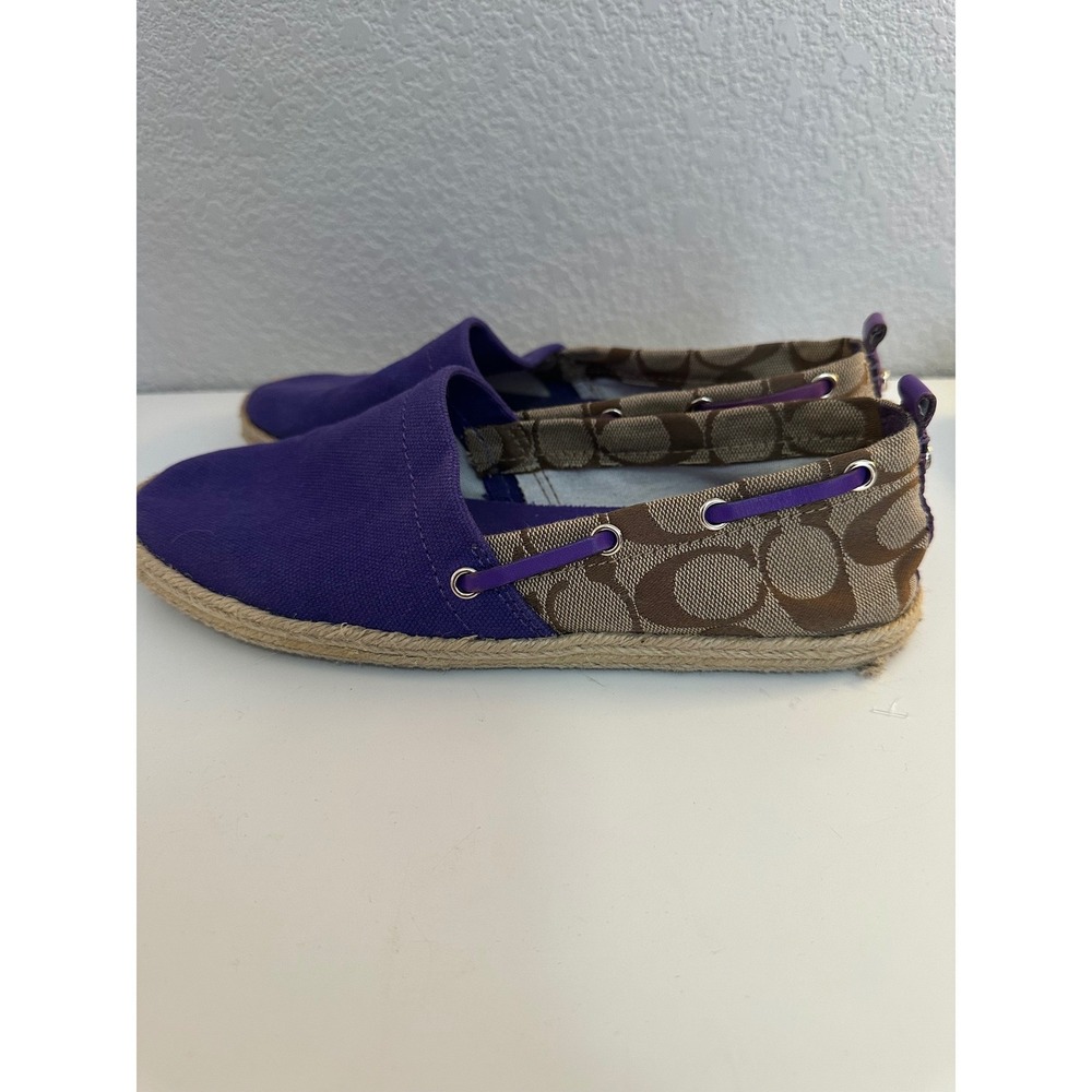 Coach Espadrille Flats Women Purple Brown Monogram Canvas Slip On Shoes Size 7 - Picture 2 of 9